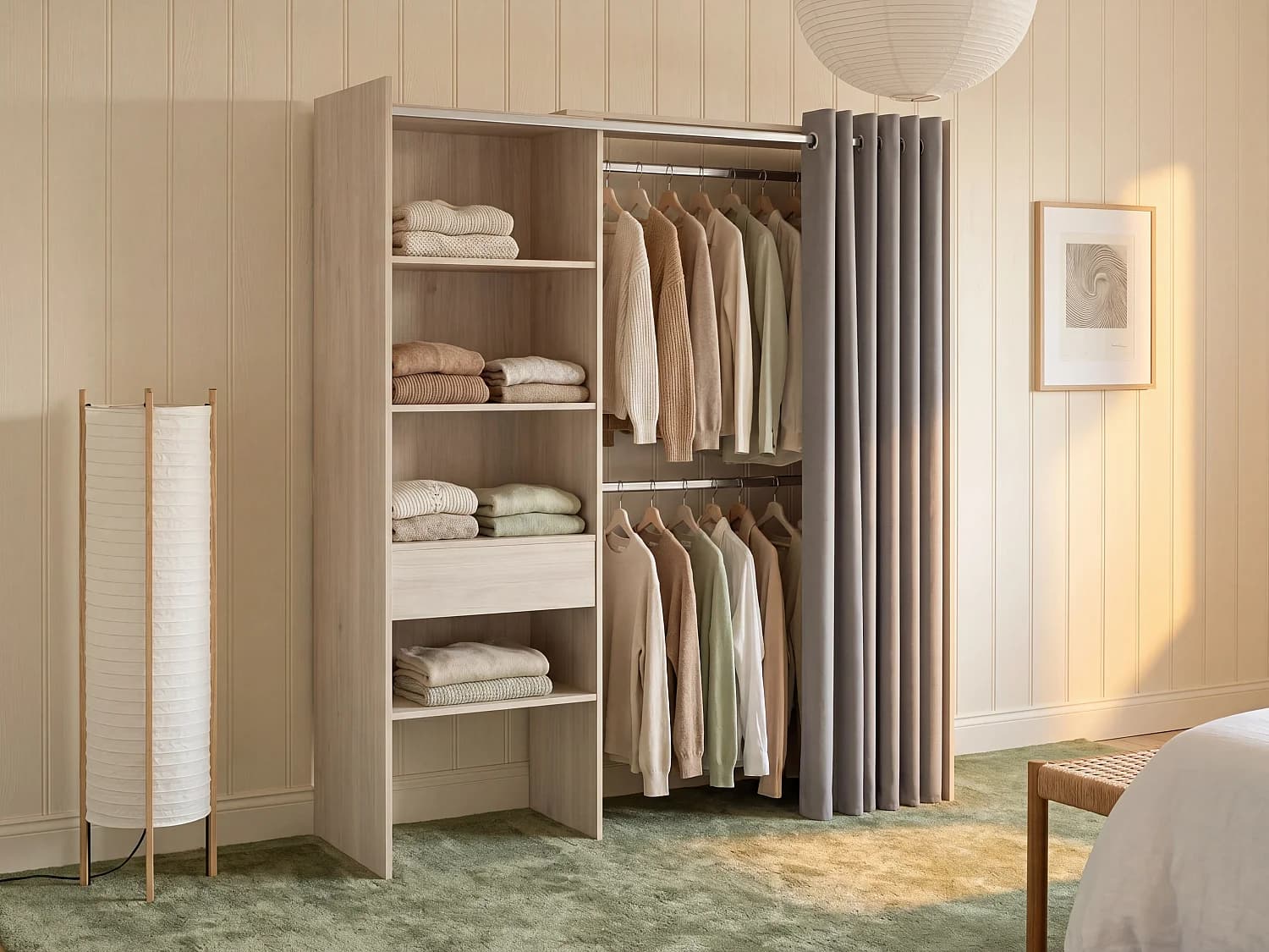 Dressing extensible LAURENT - L.110/160 cm - Coloris : Chêne et gris