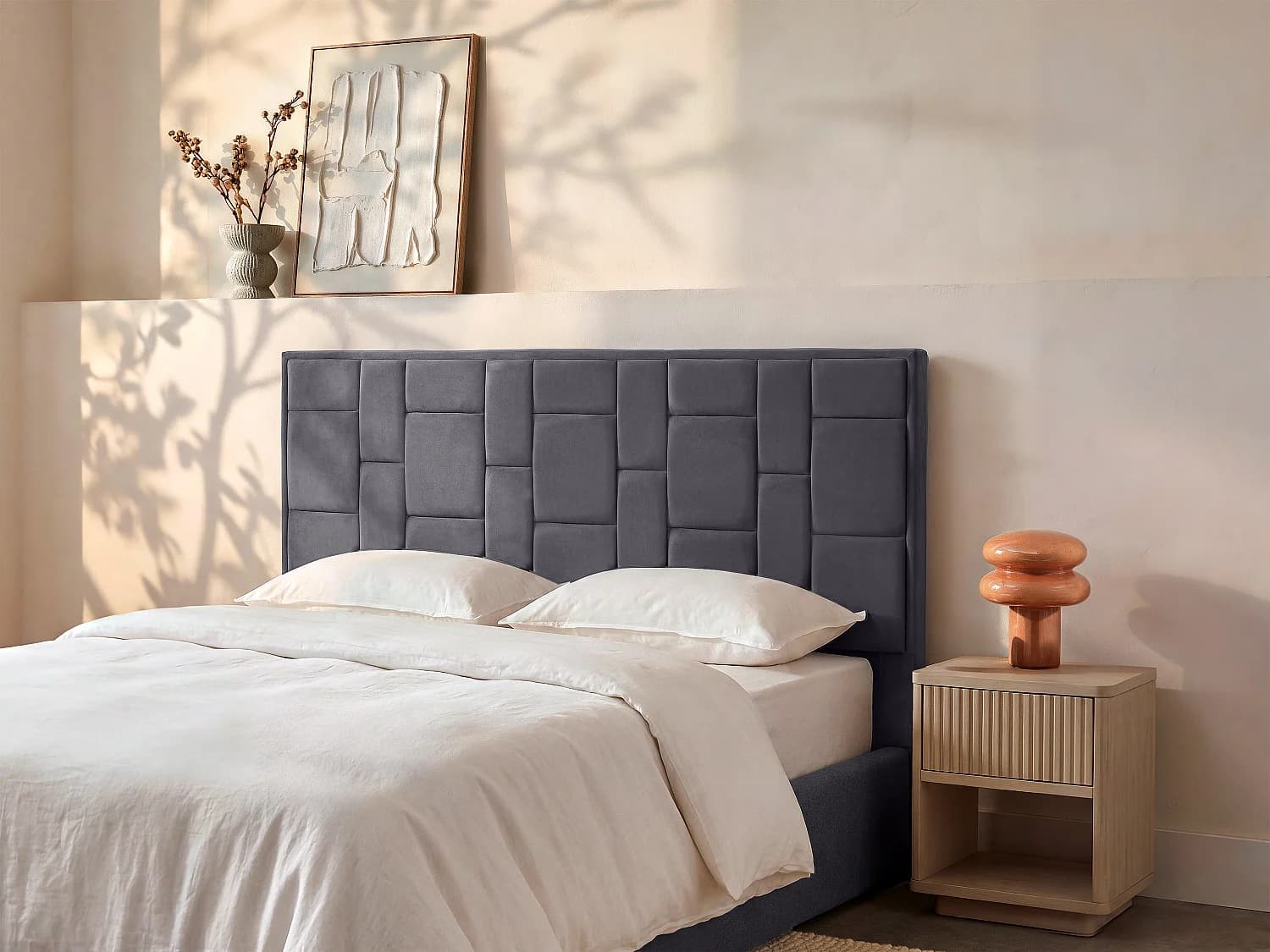 Tête de lit 160 cm - Velours - Gris foncé - HERMINE