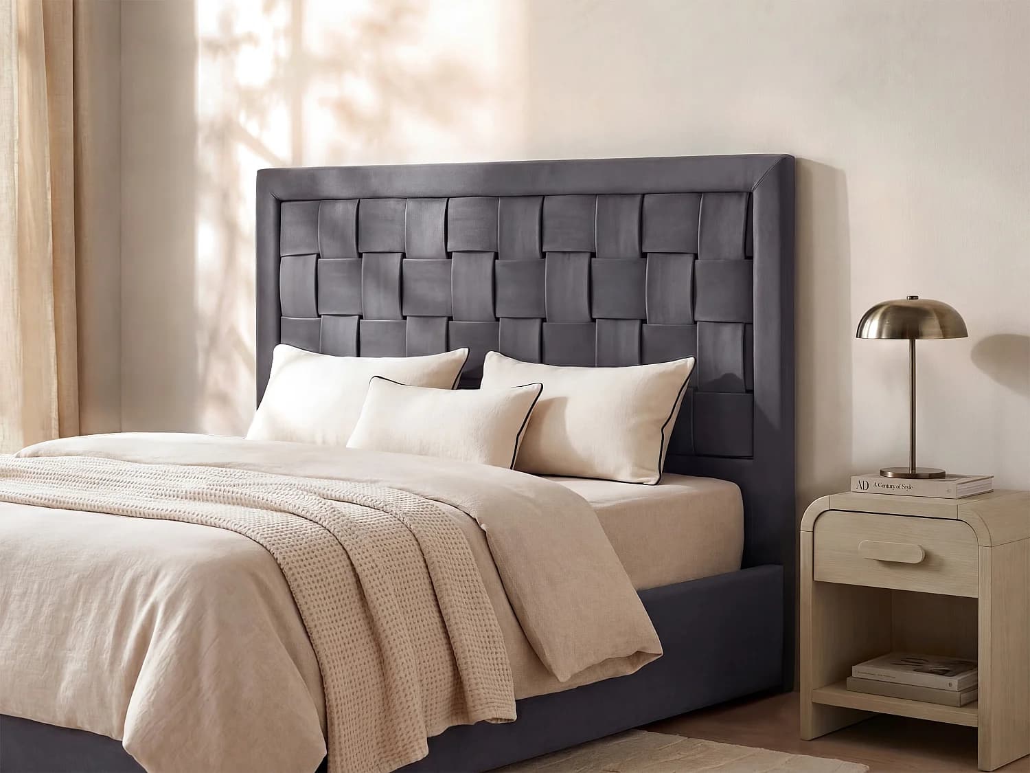 Tête de lit JENNA - 160 cm - Velours - Gris foncé