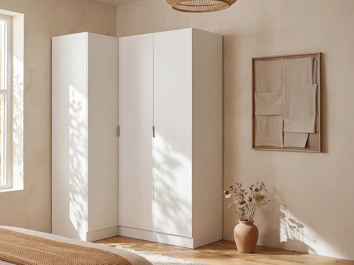 Armoire d'angle 3 portes - L132 cm - Blanc - LISTOWEL