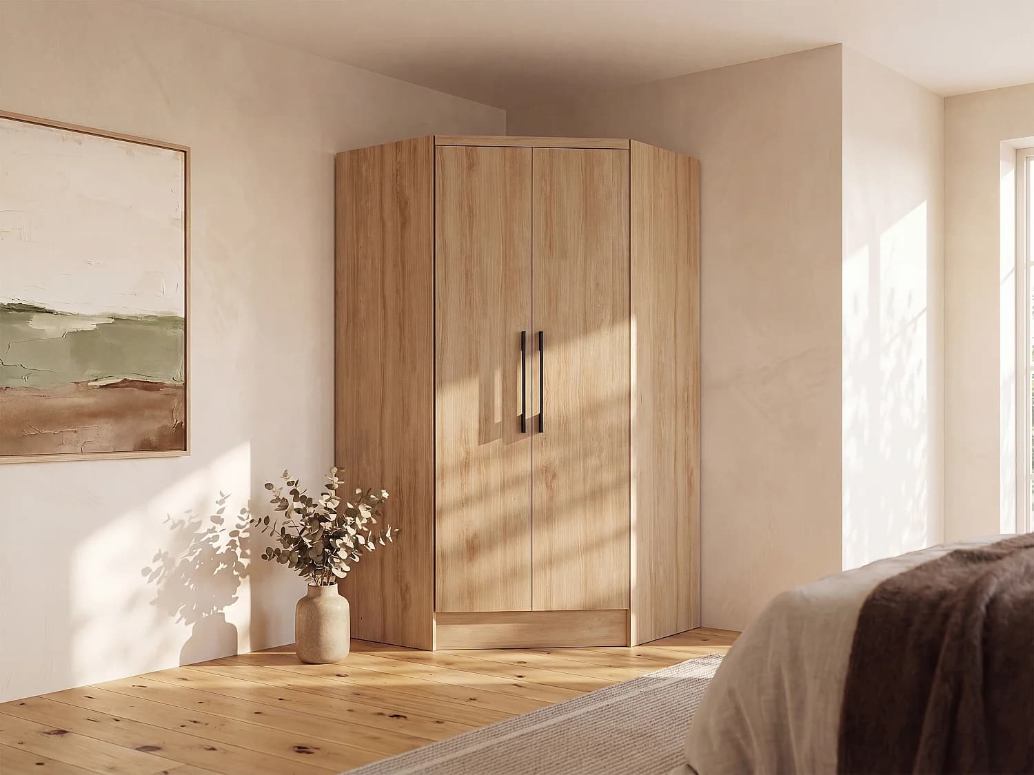Armoire d'angle 2 portes - L101 cm - Coloris : Naturel - AURALI