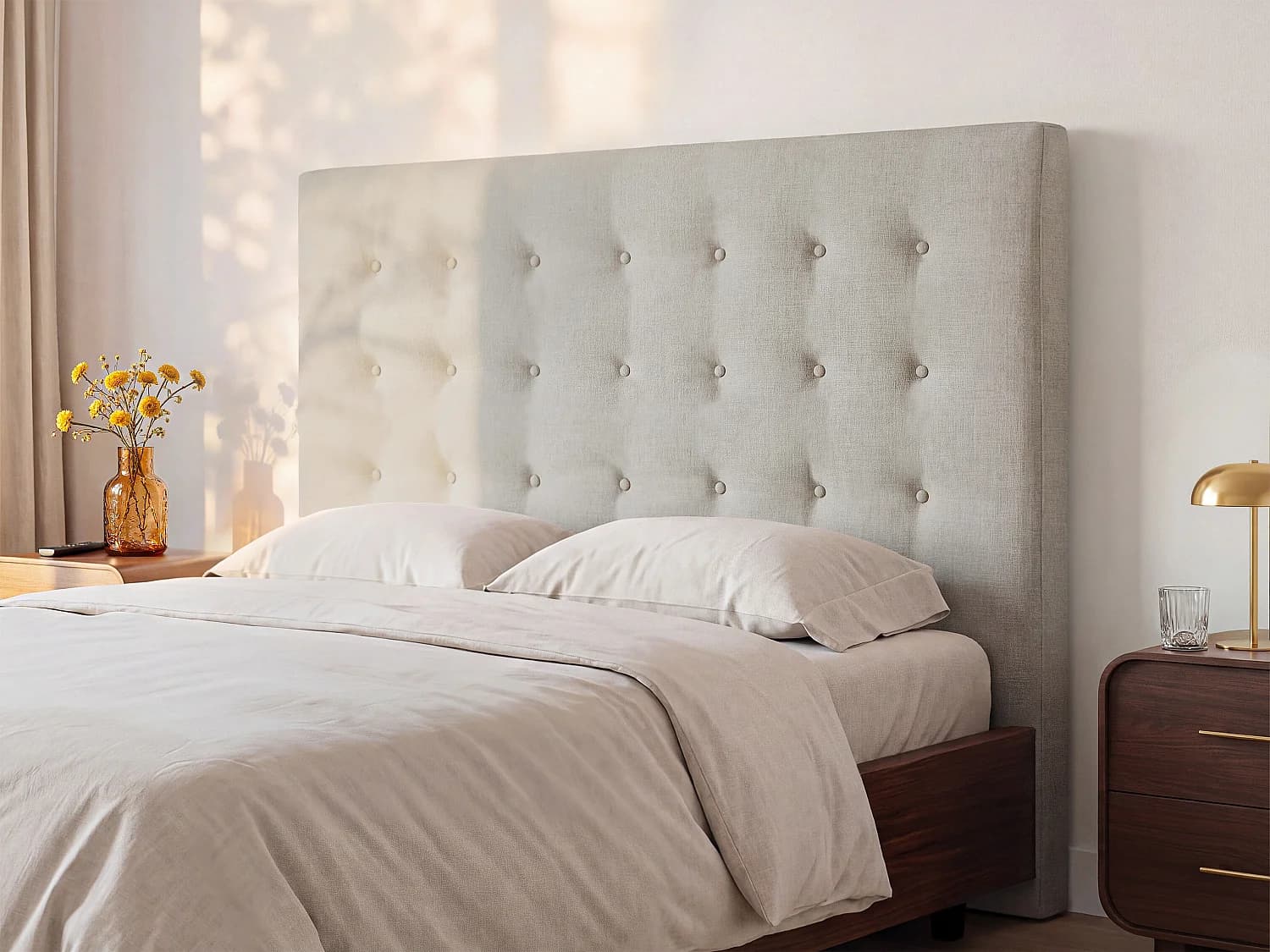 Tête de lit capitonnée - 160 cm - Tissu - Beige - FRANCESCO
