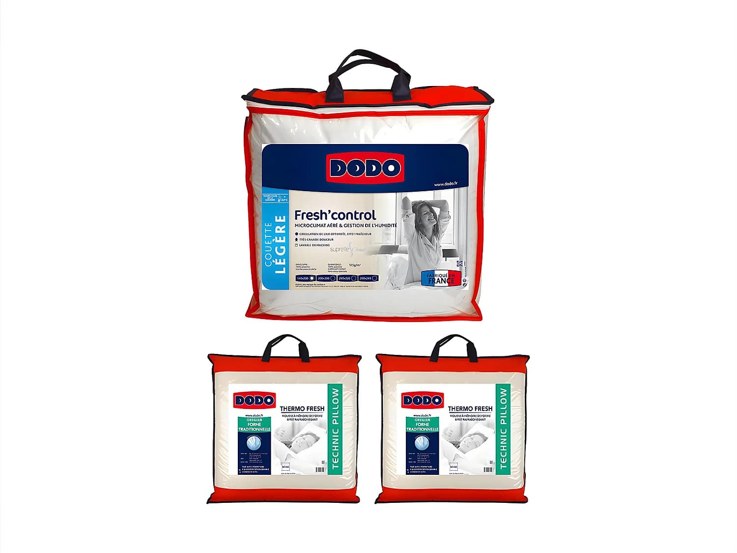 Pack DODO couette 240 x 260 cm anti-transpirante + 2 oreillers 60 x 60 cm effet rafraîchissant FRESH CONTROL