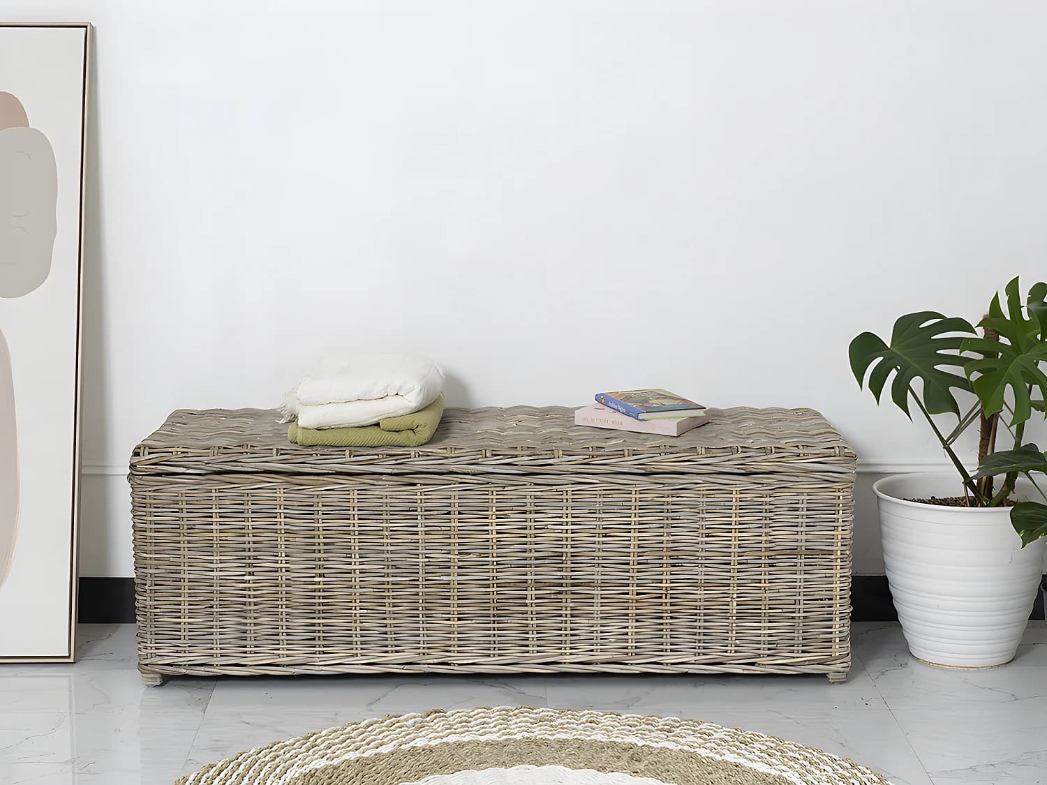 Coffre de rangement en kubu - L130 x P45 x H44 cm - Gris naturel - GAO