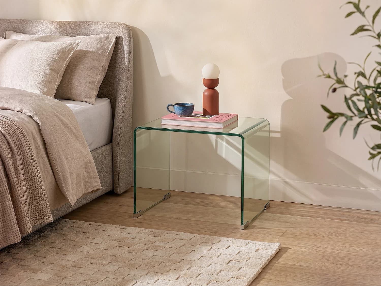 Lot de 2 tables de chevet - Verre trempé courbé - SUZANA