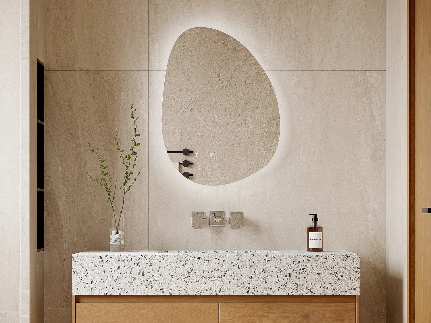 Miroir de salle de bain lumineux asymétrique anti-buée - 60 x 80 cm - INACIA