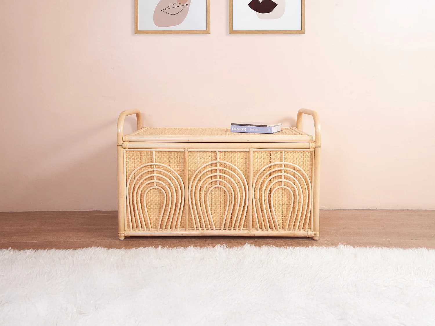 Coffre de rangement en rotin tressé - L.91 x P. 48 x H. 58 cm - Naturel - LUMORA