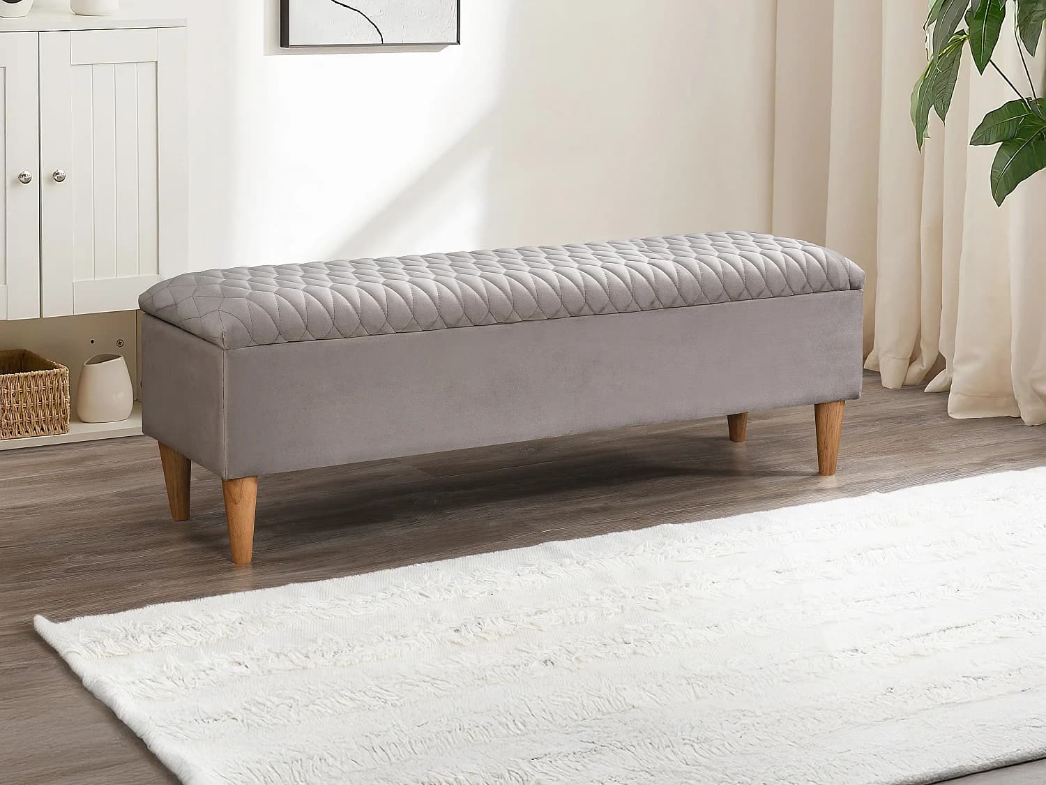 Banc coffre - Tissu velours - Beige - DANIELE