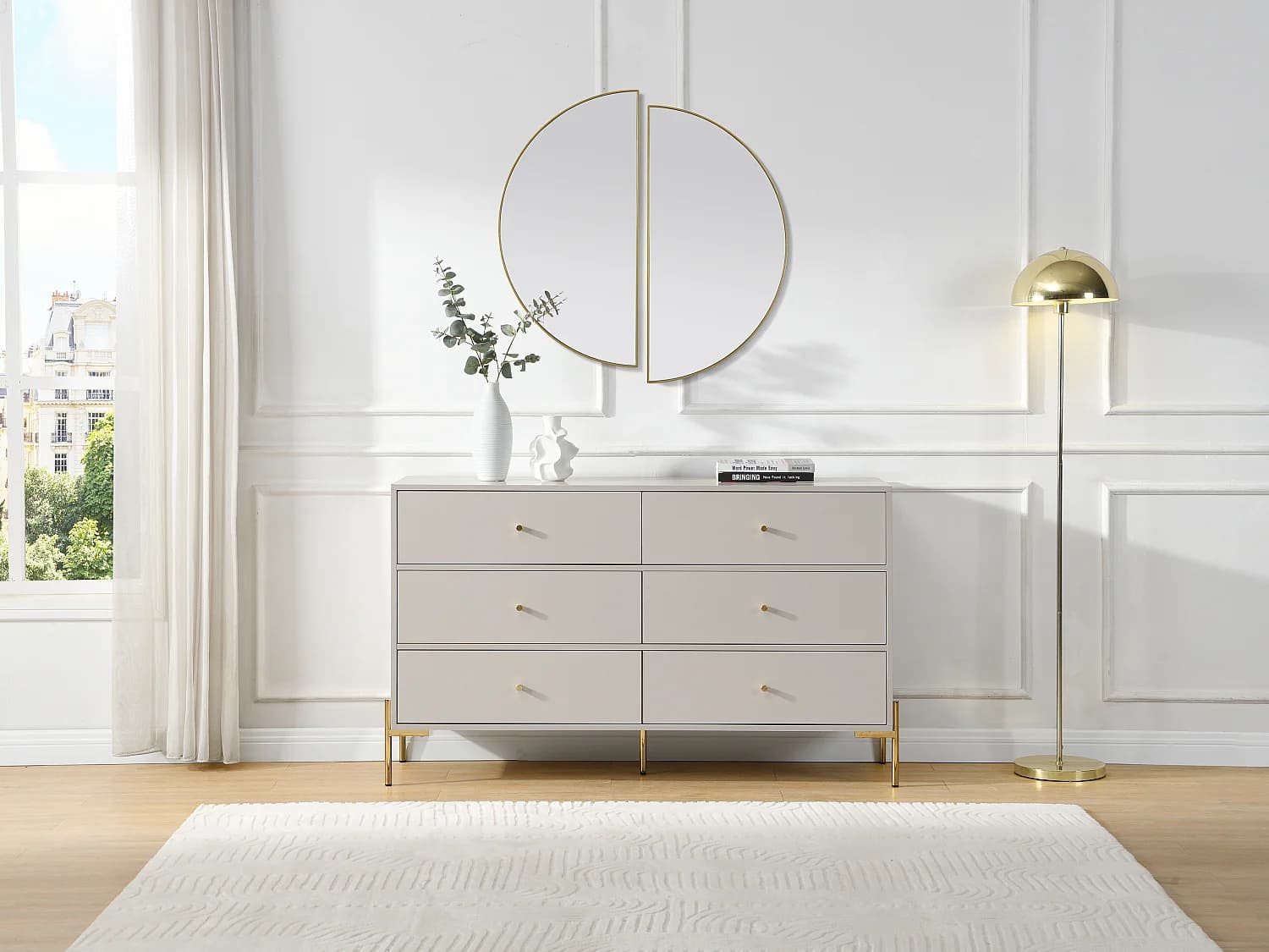 Commode 6 tiroirs - MDF et métal - Beige et doré - MILAVIA