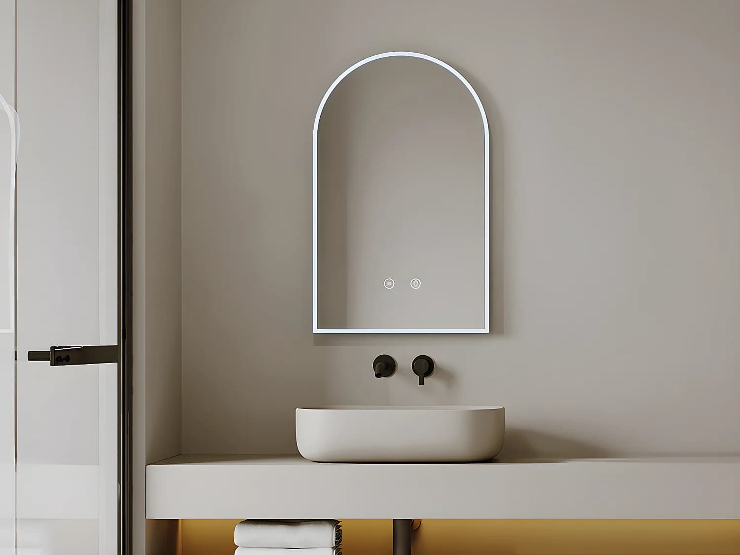Miroir de salle de bain en arche anti buée avec leds - L50 x H80 cm - ARCADI